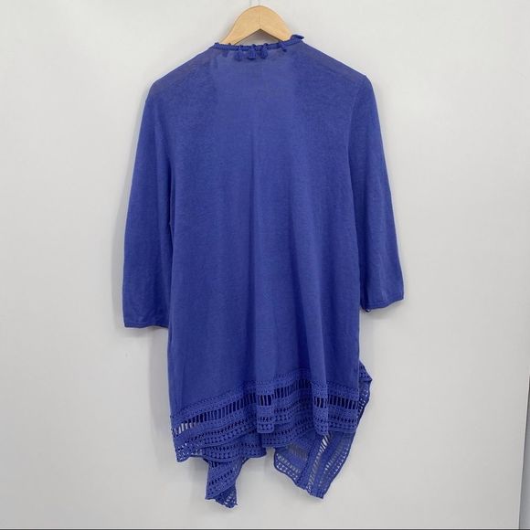 Chico’s blue linen crochet lace accents cardigan sweater - Picture 6 of 10